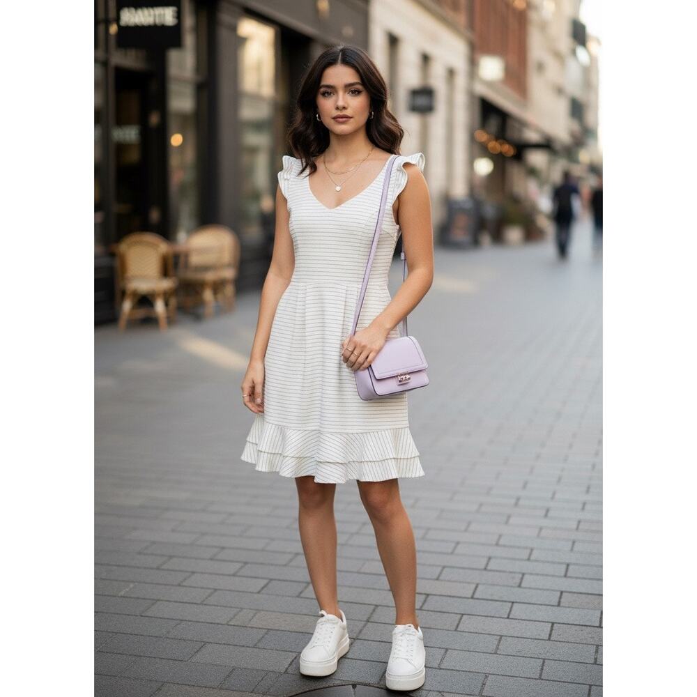 Maeve by Anthropologie Striped Ruffle Hem Dress